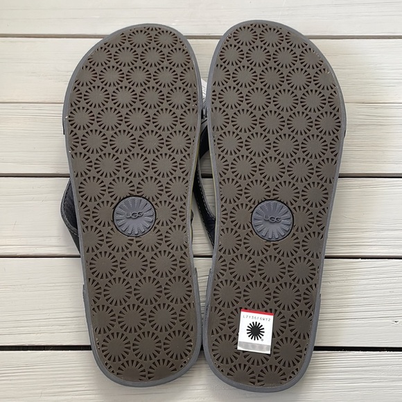 NIB Men’s UGG Bennison II Leather Flip Flop Grey size 13 - Picture 3 of 4
